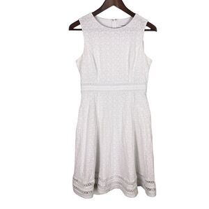 Calvin Klein White Eyelet Sleeveless Dress Lined Women's Size 4 Zipper Closure